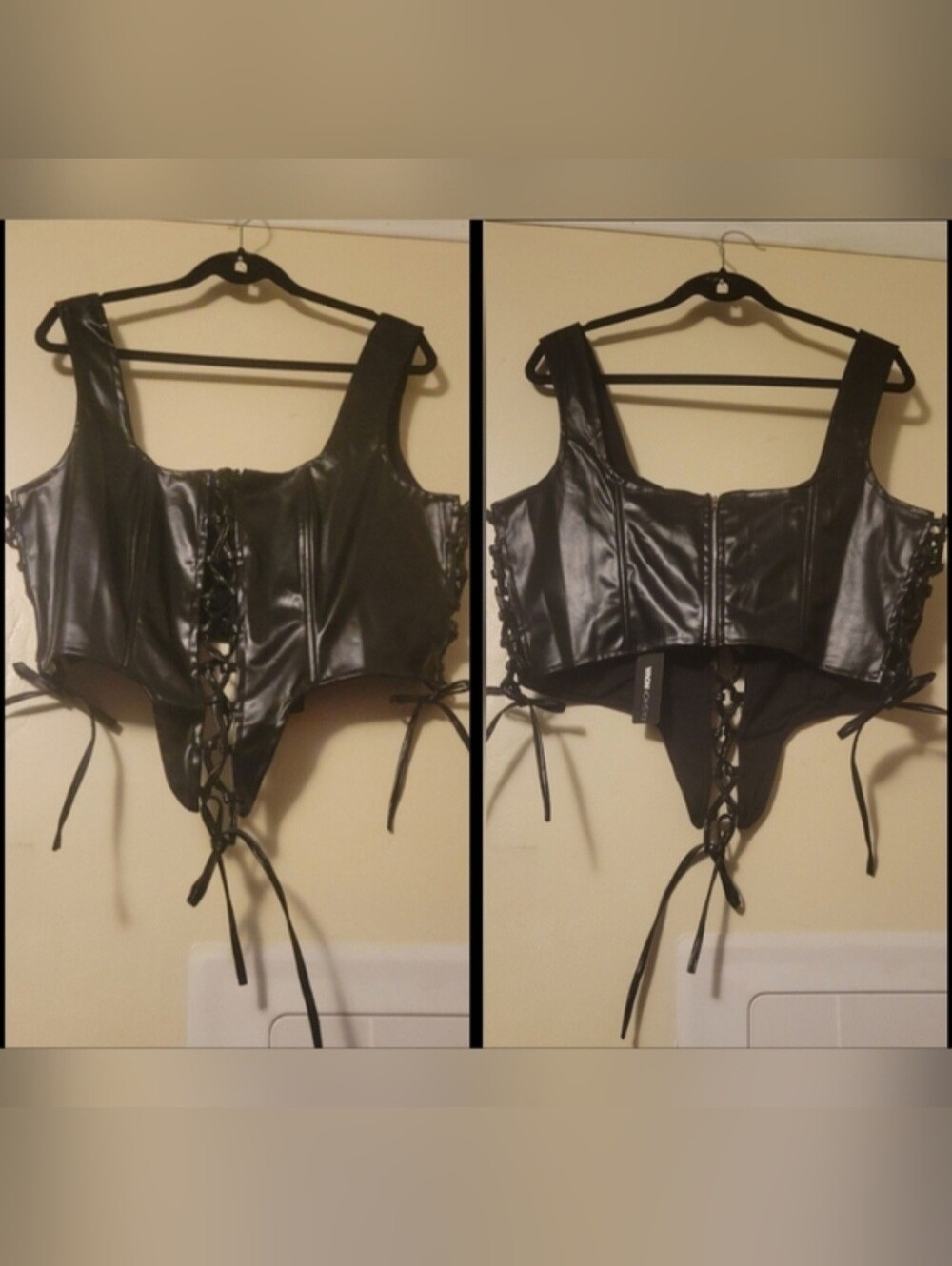 Fashion Nova true to you blk faux leather tie front sides crop top corset 1X NWT - Picture 15 of 17